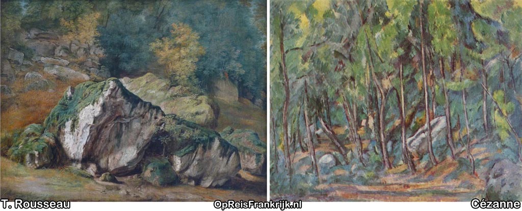 Bossen van Fontainebleau door Rousseau en Cezanne